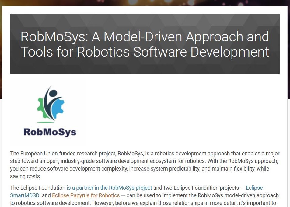 eclipse newsletter RobMoSys 4.0 in eclipse newsletter