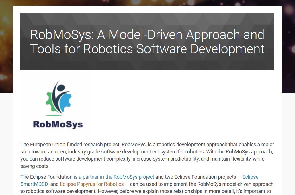 eclipse newsletter RobMoSys 4.0 in eclipse newsletter
